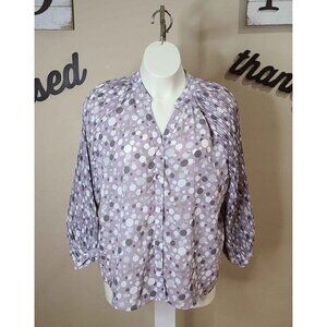 Jessica London Lilac/Gray/White Button-Front Top w/Cuffed Pleated Long Sleeve 16